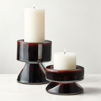 Conti Mocha Brown Ceramic Pillar Holder Set of 2
