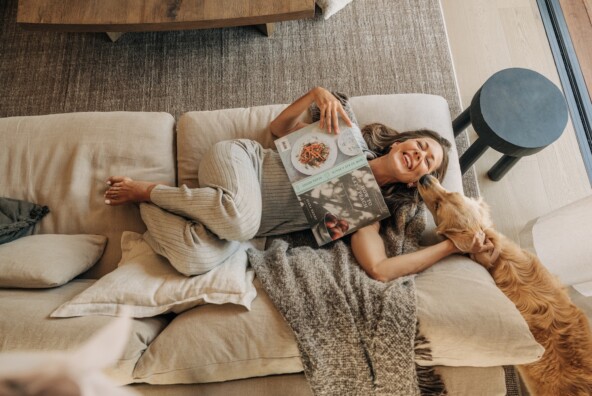 fall self-care rituals: reading with dog