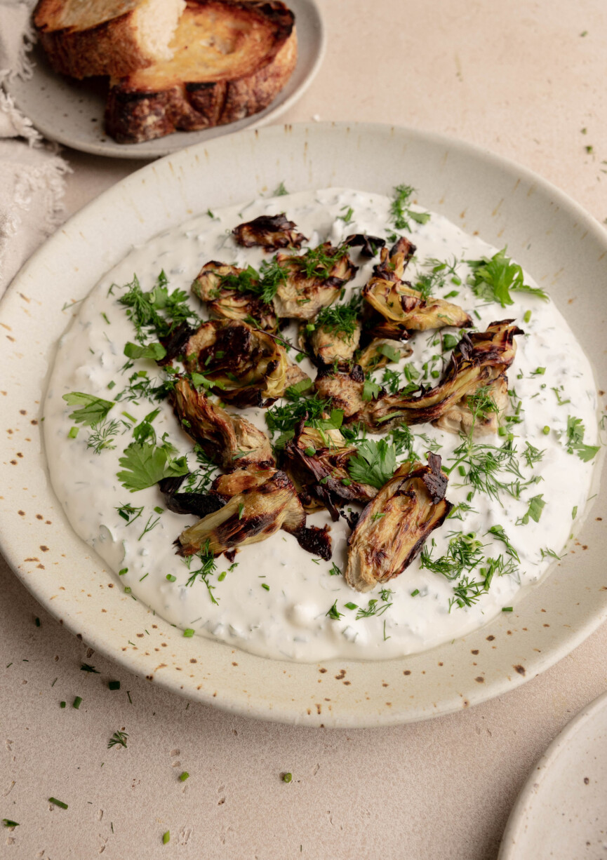 Whipped feta and crispy baked artichokes