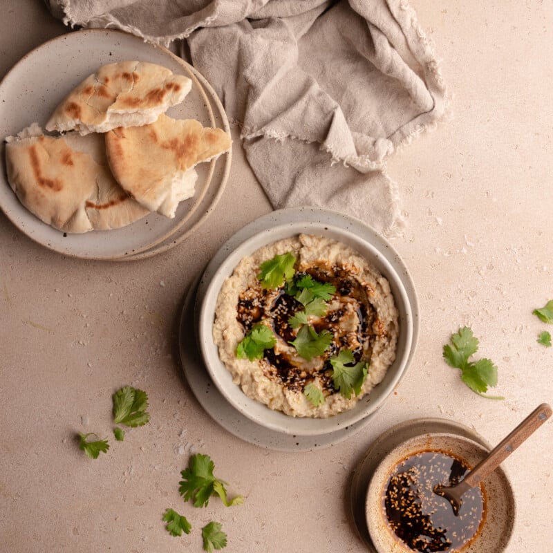 charred eggplant dip with sesame chili oil