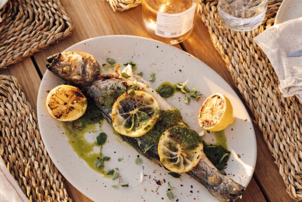 whole grilled fish with lemon and herbs