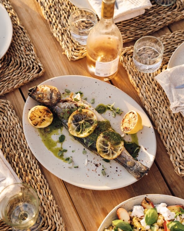 whole grilled fish with lemon and herbs