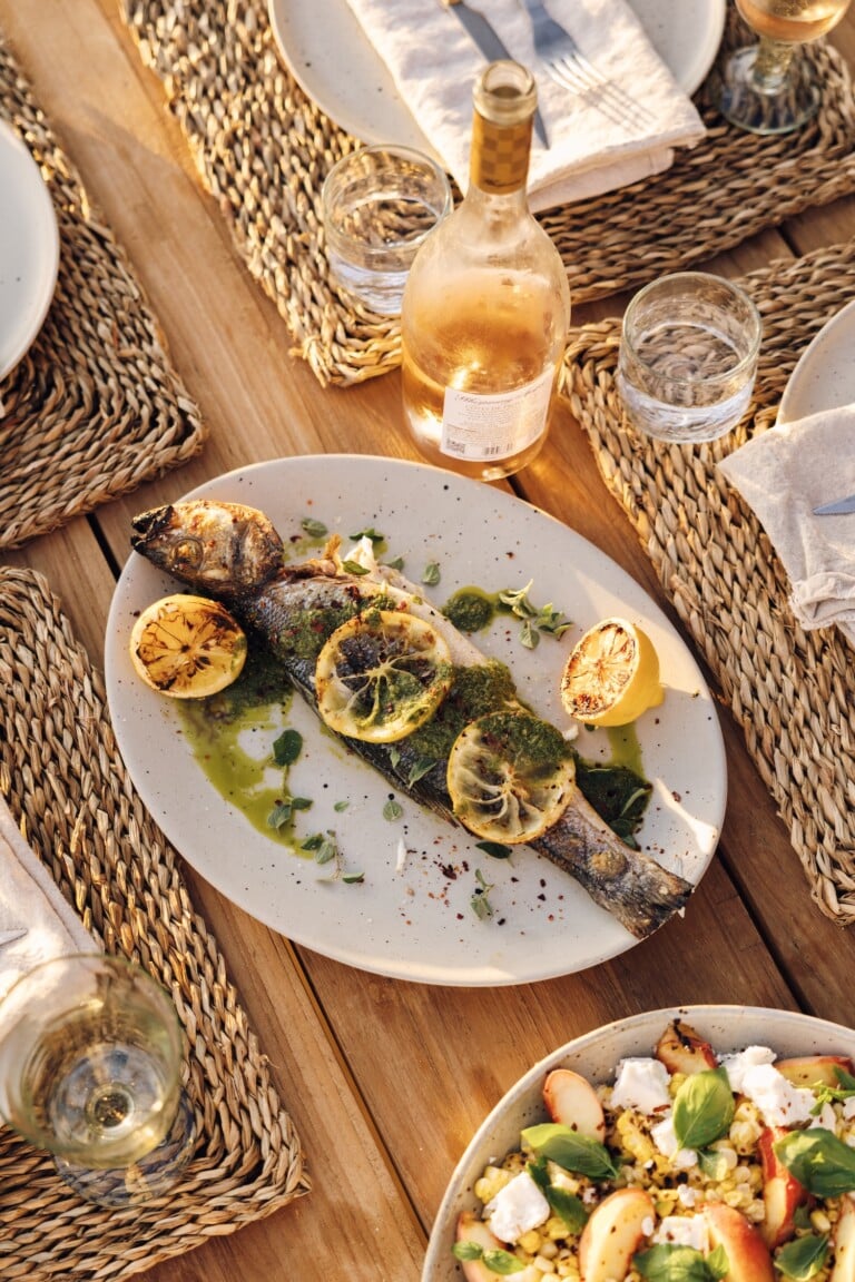 whole grilled fish with lemon and herbs