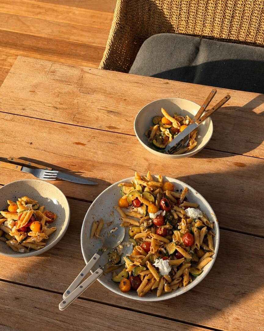 tomato, zucchini, burrata protein pasta
